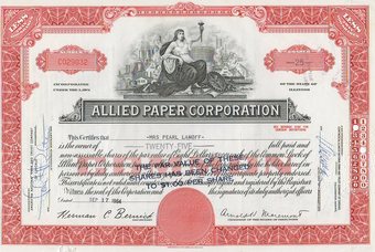 Allied Paper Corp. Common Stock Certificate