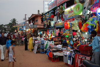 Street Market in India with Goods for Sale