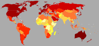 Map of world showing GDP per capita, 2011