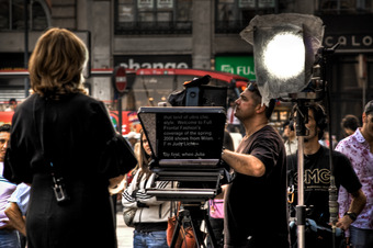 Teleprompter in use