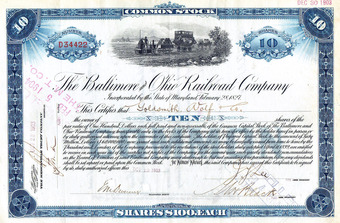 1903 stock certificate of the Baltimore and Ohio Railroad