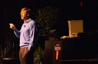 Bill Gates speaking at a school