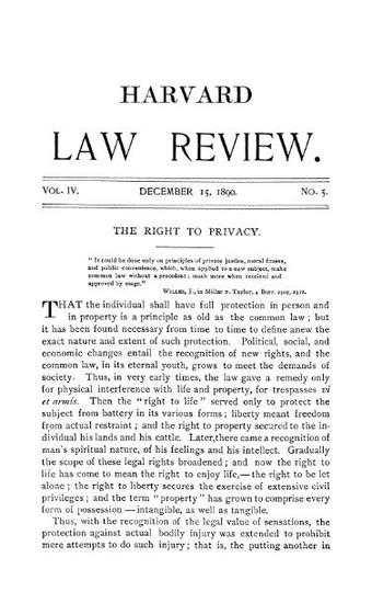 Harvard Law Review, Right to Privacy