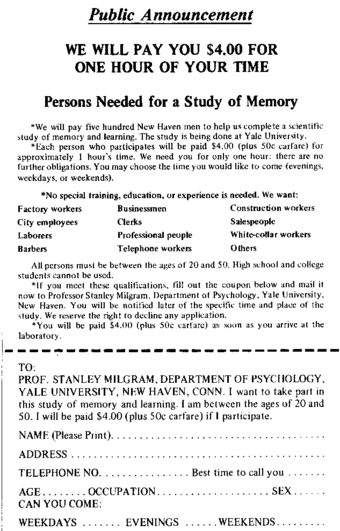 Milgram Experiment Advertisement