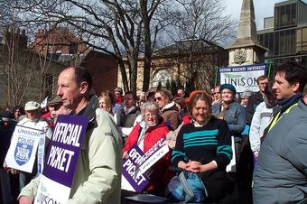 A rally of the trade union UNISON in Oxford during a strike