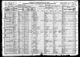 Cuyahoga County U.S. Census Form from 1920