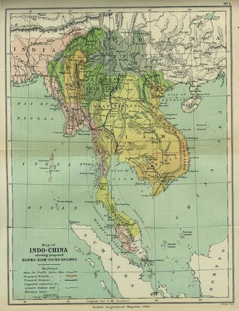 An 1886 map of Indochina, Scottish Geographical Magazine (Vol. II) edited by Hugh A. Webster and Arthur Silva White.