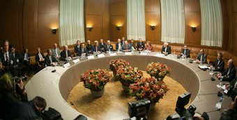  The foreign ministers of the P5+1 nations, the High Representative of the European Union for Foreign Affairs, and the Iranian foreign minister in November 2013, when the Joint Plan of Action, an interim agreement on the Iranian nuclear program, was adopted in Geneva, photo by U.S. Department of State.