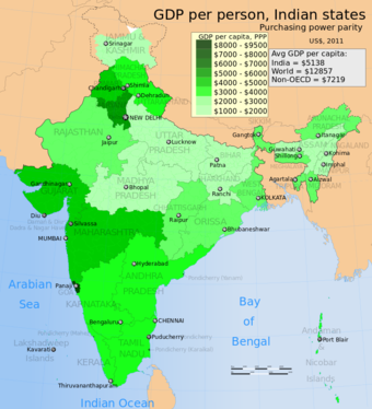 Economic disparities among the States and Union Territories of India, on GDP per capita, PPP basis in 2011
