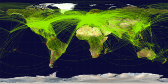 Map of scheduled airline traffic around the world, circa June 2009. 