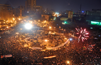  Celebrations in Tahrir Square after Omar Suleiman's statement concerning Hosni Mubarak's resignation, photo by Jonathan Rashad.