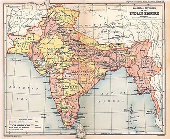 A 1909 map of the British Indian Empire,  Edinburgh Geographical Institute,  J. G. Bartholomew and Sons, Oxford University Press, 1909.