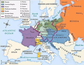 European boundaries set by the Congress of Vienna, 1815  