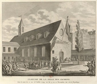  The Closing of the Jacobin Club, during the night of  July 27-28, 1794. Print by Claude Nicolas Malapeau (1755-1803) after an etching by Jean Duplessis-Bertaux (1747-1819).