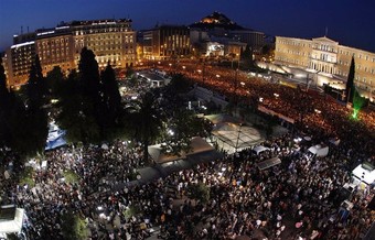 100,000 people protest against the austerity measures in front of parliament building in Athens, May 29, 2011