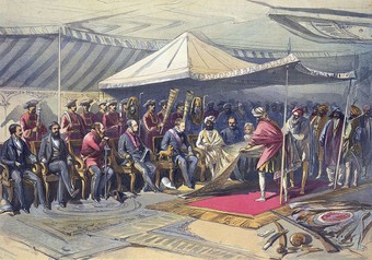  Viceroy Lord Canning meets Maharaja Ranbir Singh of Jammu & Kashmir,  March 9, 1860 by  William Simpson, 1867.    