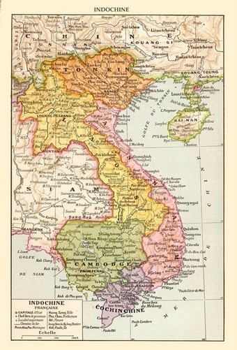  Map of French Indochina from the colonial period showing  its subdivisions, c. 1930