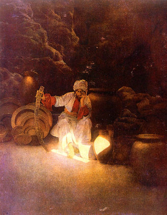 Painting of the Ali Baba story in The Book of One Thousand and One Nights by Maxfield Parrish