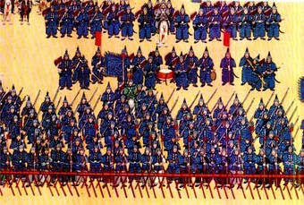  Soldiers of the blue banner parading in front of Emperor Qianlong