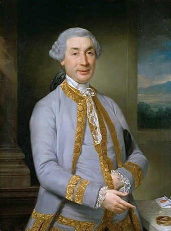  Portrait of Carlo Maria Buonaparte, father of Napoleon Bonaparte, by an unknown artist. This is one of few portraits of Napoleon's father. In this half–length posthumous portrait, Carlo Maria (1746-1785) is dressed as a gentleman of the Ancien Régime with powdered wig and a coat laced with gold.