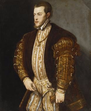  Portrait of King Philip II of Spain, in Gold-Embroidered Costume with Order of the Golden Fleece, by Titian (around 1554)