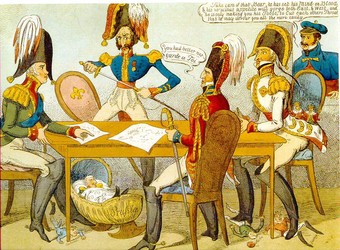  Contemporary caricature of the  1822  Congress of Verona, the last meeting of the Quintuple Alliance.