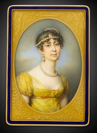  Miniature portrait of the Empress by Jean Baptiste Isabey on a gold snuff box crafted by the Imperial goldsmith Adrien-Jean-Maximilien Vachette, circa 1810.  