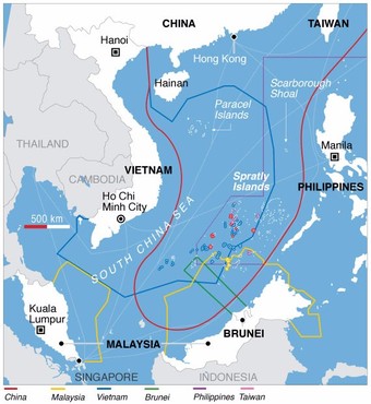  Territorial claims in the South China Sea, map by Voice of America.