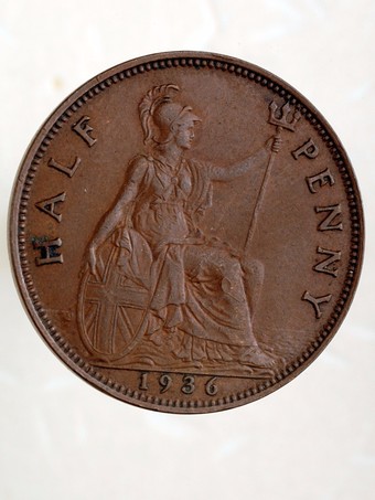  Britannia depicted on a half penny of 1936