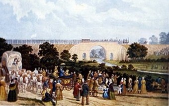   Opening of the Stockton and Darlington Railway, a watercolor painted in the 1880s by John Dobbin,    the National Railway Museum, York.