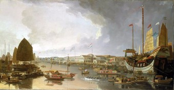 View of the European factories in Canton by William Daniell, late 18th/early 19th century,  National Maritime Museum, Greenwich. 