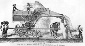  Drawing of a horse-powered thresher from a French dictionary (published in 1881).  