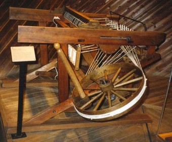  Model of the spinning jenny in a museum in Wuppertal. Invented by James Hargreaves in 1764, the spinning jenny was one of the innovations that started the revolution. 