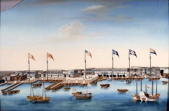  Canton Harbor and Factories with Foreign Flags, unknown Chinese artists, c. 1805, Peabody Essex Museum.  