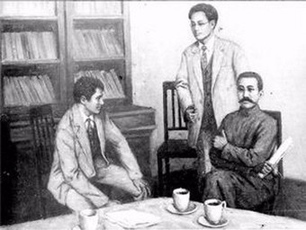  In 1920, Li Dazhao and Chen Duxiu (?) met Comintern agent  Grigori Voitinsky (author unknown).