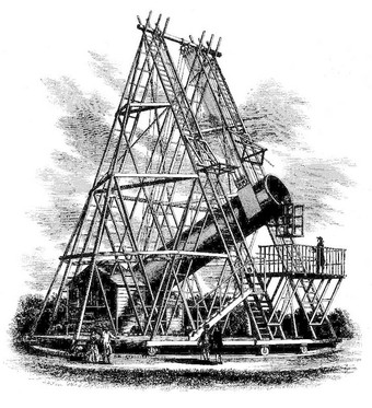  William Herschel's 40 foot (12 m) telescope. Scanned from Leisure Hour, Nov 2,1867, page 729.  