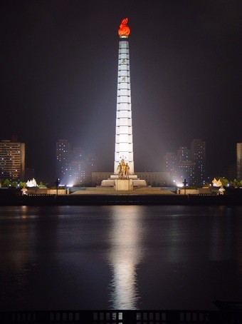  The Juche Tower in Pyongyang is dedicated to the Juche ideology, photo by Martyn Williams. 