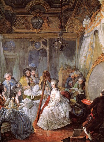  Marie Antoinette dans son salon, Jean-Baptiste André Gautier-Dagoty, 1774.  