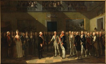  The meeting at Pillnitz Castle in 1791, oil painting by Johann Heinrich Schmidt.