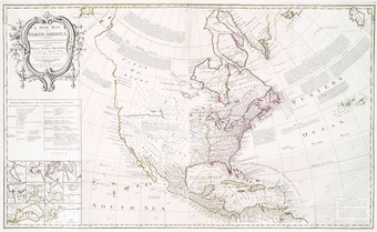  "A new map of North America,"  produced following the Treaty of Paris (1763).   