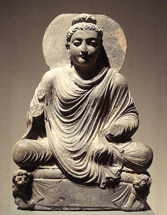 Seated Buddha statue showing Greek influences