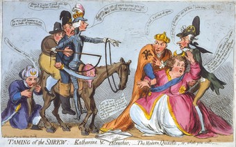  A 1791 British caricature of an attempted mediation between Catherine (on the right, supported by Austria and France) and Turkey, by James Gillray, Library of Congress.